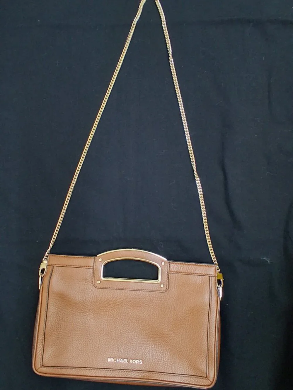 Michael Kors Berkley Legacy Large Convertible Leather Clutch Luggage Brown